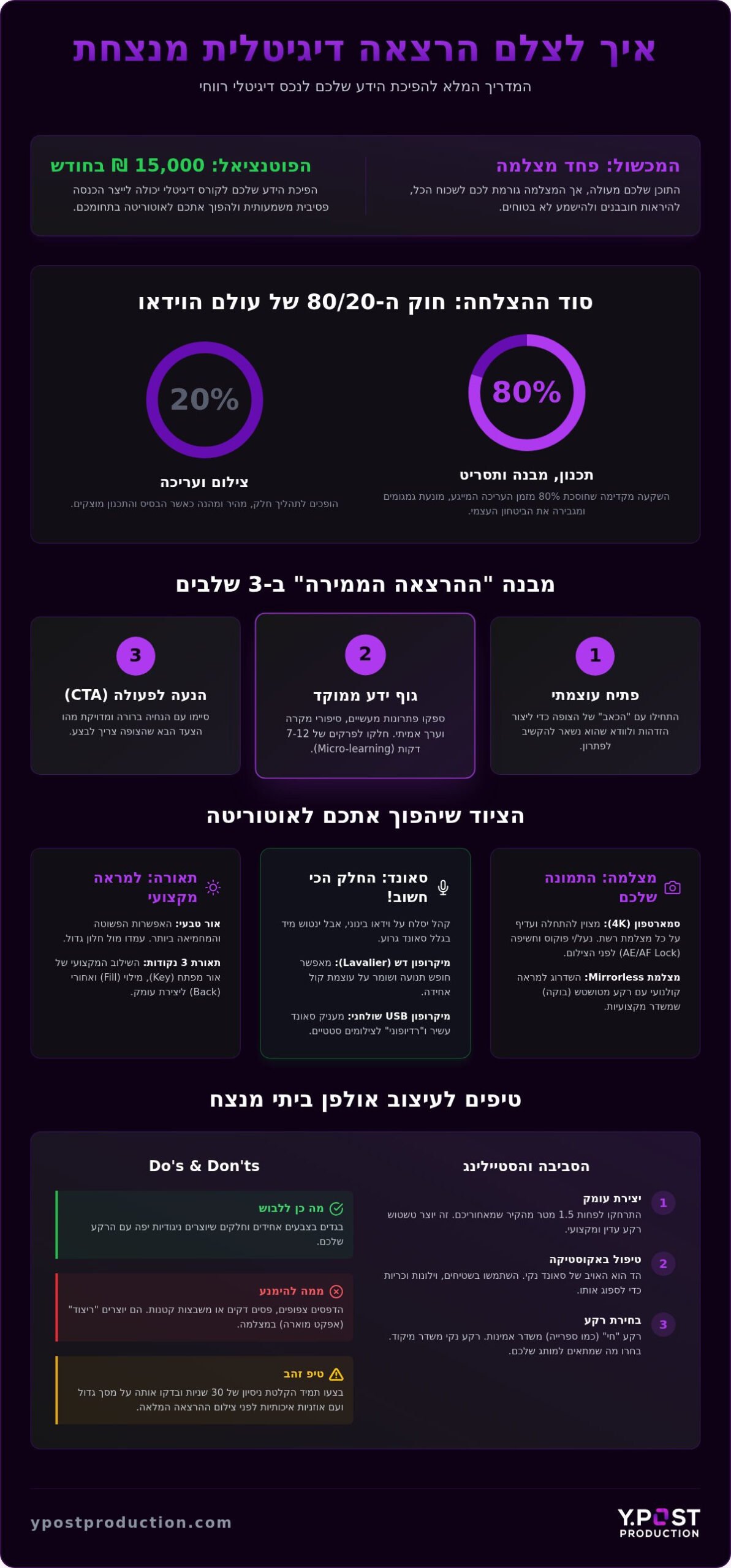 איך לצלם הרצאה דיגיטלית באיכות שידור: המדריך המעשי ל-2026