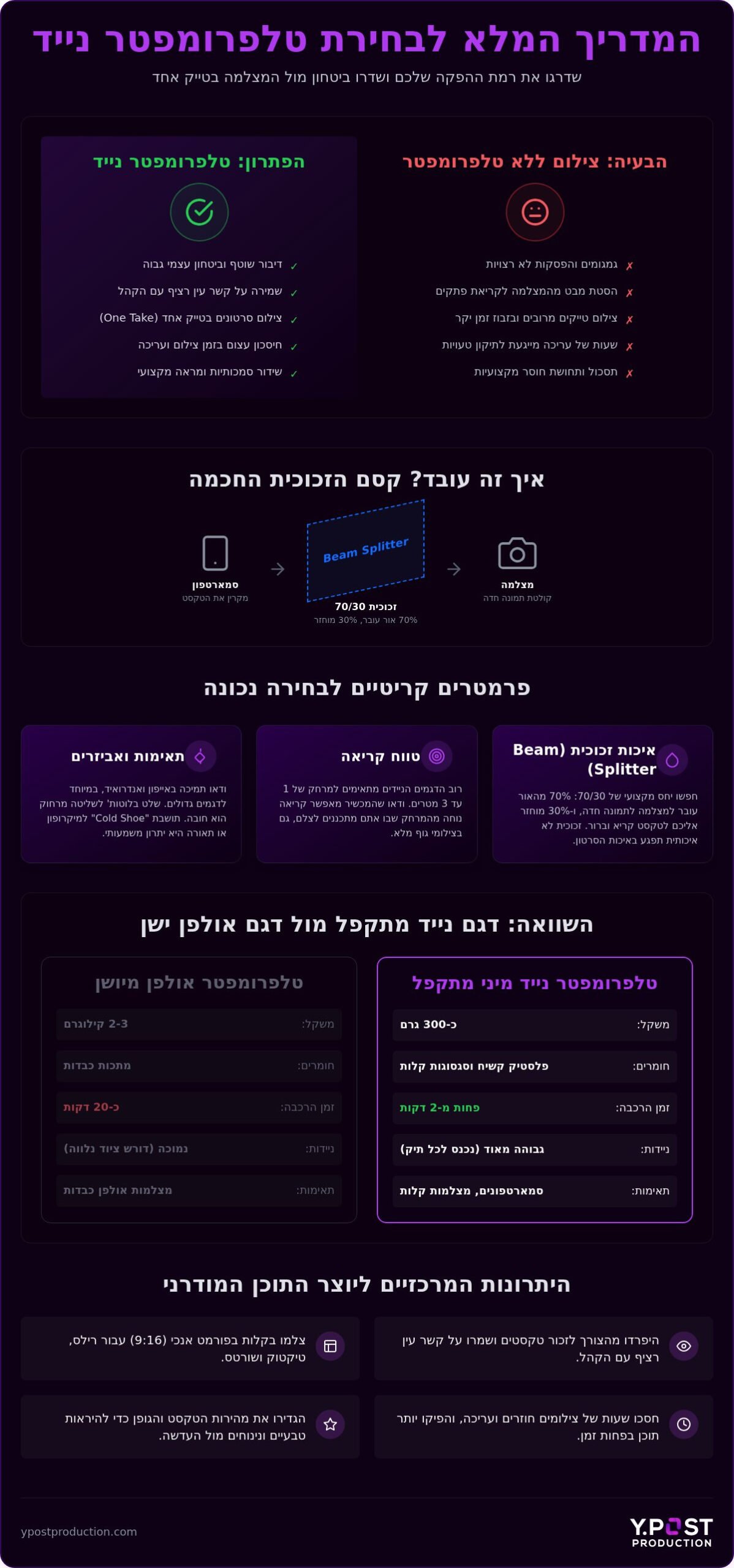 טלפרומפטר נייד לטלפון: המדריך המלא לבחירת הכלי שישנה לכם את הסרטונים ב-2026